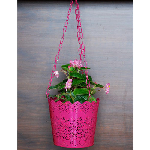 Round Stainless Steel Hanging Plant Basket, for Home, Color : Pink