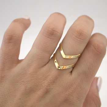 Raw Gold Ladies Double Lines Ring, Color : Golden