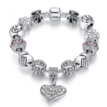 Ladies Silver Crystal Charm Bracelet, Size : Standard