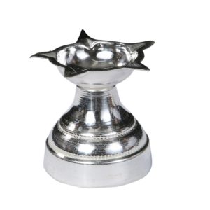 Polished Silver Panchmukhi Diya, for Pooja, Style : Modern