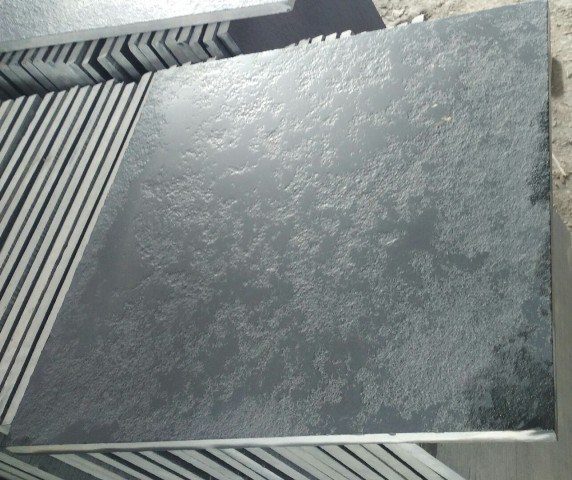 Rectangular Half Honed Black Limestone Slabs, for Wall Tile, Feature : Heat Resistant