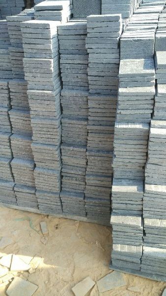 Rectangular Tumbled Edges Black Limestone Slabs, for Flooring, Feature : Non Toxic