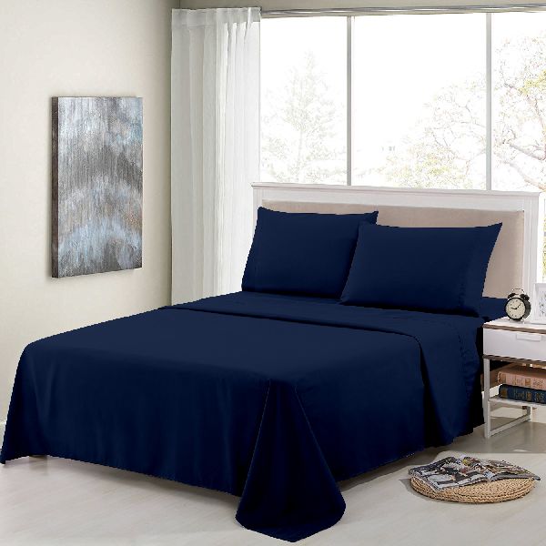 Bird Linen Navy Blue Plain 180TC Bedsheets
