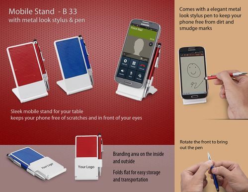 Mobile Stand with Metal Look Stylus and Pen