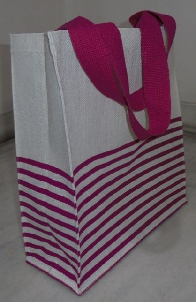 Jute b with pink tape handle, Size : Customised
