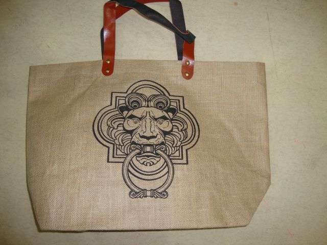 Jute bag with rexine handle., Size : Customised