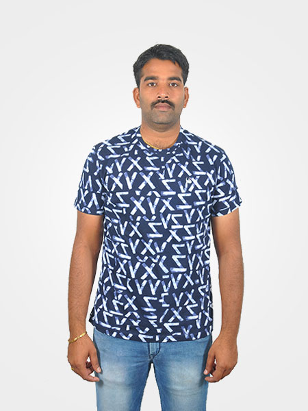 Dark Blue with V-Designed T-shirt, Occasion : Casual Wear