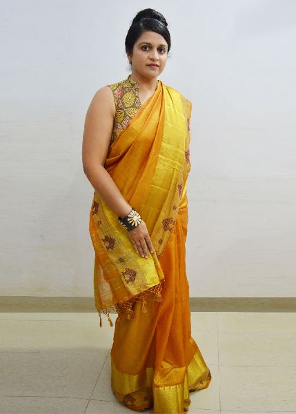 Pure silk worm Yellow Kasuti Saree, Occasion : Party Wedding