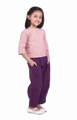 Purple Dhoti Khadi Kids Lining Top, Size : M, XL