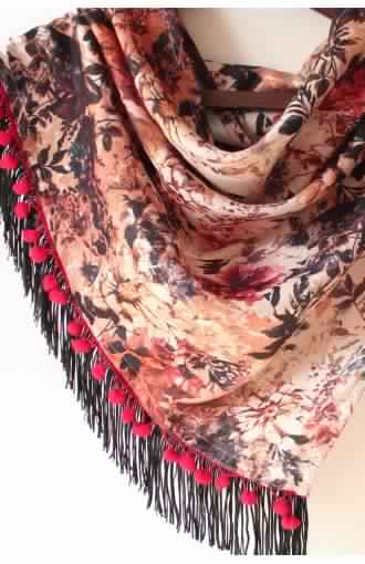 Sexy Red Floral Printed Triangle Scarf, Style : Antique