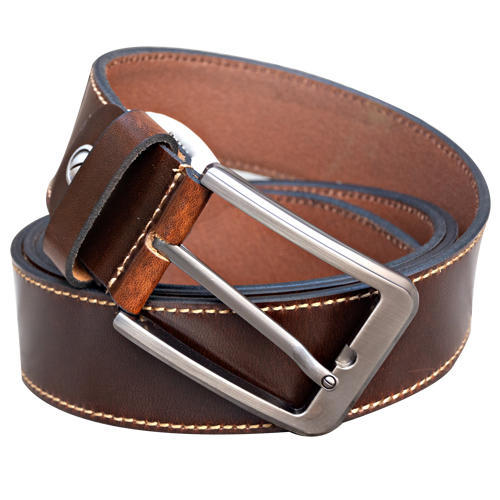 Mens Brown Leather Belt, Pattern : Plain