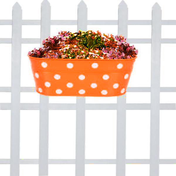 Double hook dotted Oval railing planters (orange)