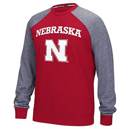 NCAA Nebraska Cornhuskers Men's Campus Raglan Long Sleeve Fleece Crew Top Medium Power Red