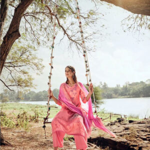 Pink Digital Print Cotton Silk Suit