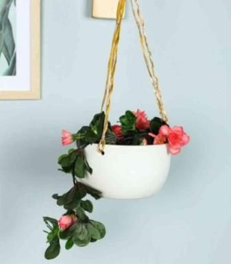 Round Polished Ceramic Hanging Planter