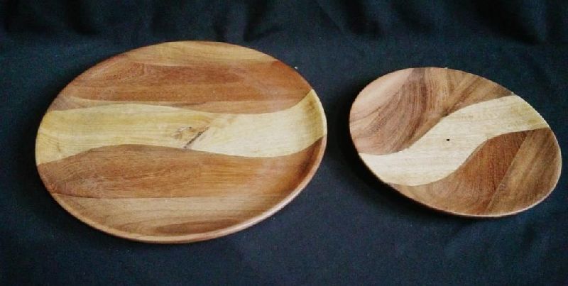Polished Plain Natural Wooden Serving Plate, Shape : Round