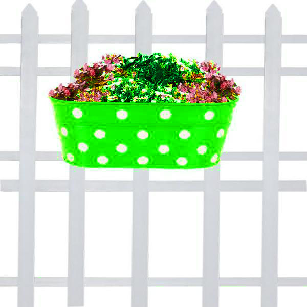 Double hook dotted Oval railing planters (Green)