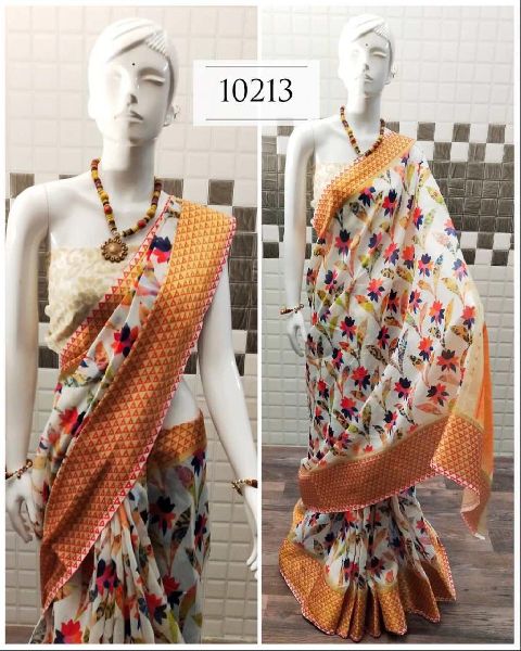 HANDLOOM LINEN SAREE, for Dry Cleaning, Easy Wash, Pattern : Printed