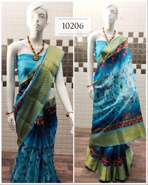 HANDLOOM LINEN SAREE, for Dry Cleaning, Easy Wash, Pattern : Printed