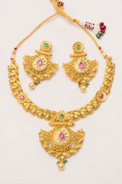 Ethnic CZ Antique Gold Polish Necklace 