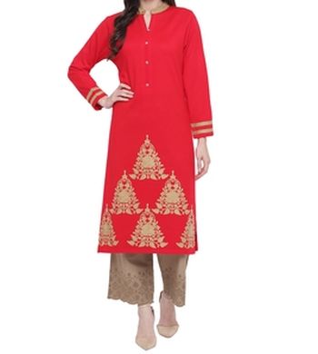 3/4th sleeves Embroidered Polyester Kurti, Feature : Comfortable