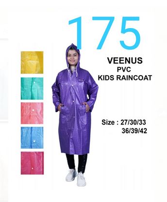 Full Sleeve Veenus Girls PVC Raincoat, Pattern : Plain