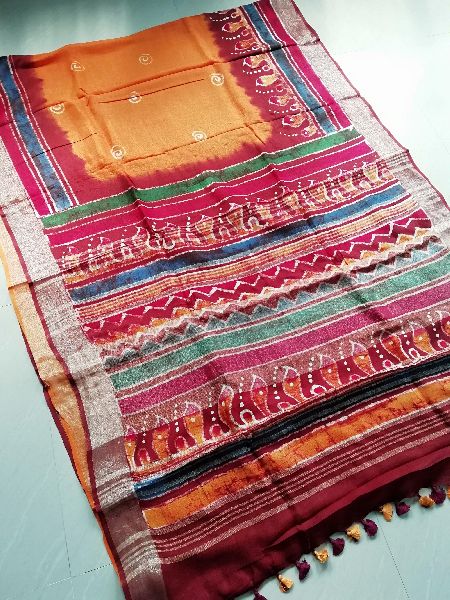 linen printed saree