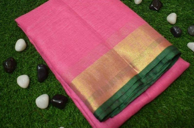 Plain linen saree, Technics : Handloom
