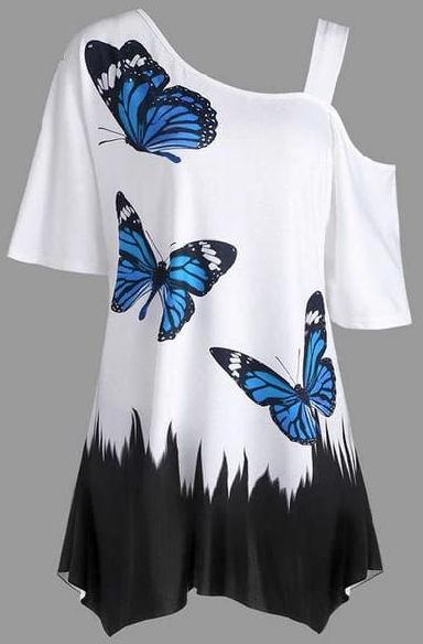 Butterfly Print Off Shoulder Top, Size : M, XL