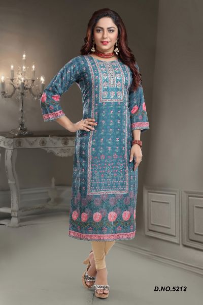 Printed Cotton embroidered kurti, Size : L, XL, XXL