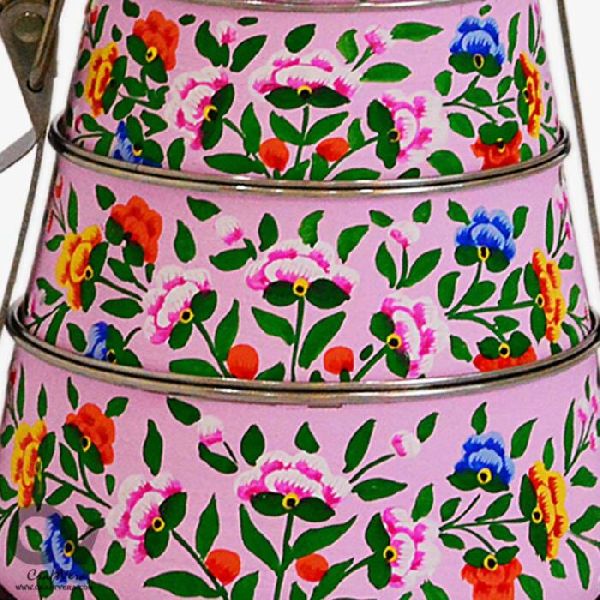 Handpainted Enamelware Stainless Steel Blossom With Peony Floral 3-Tier Tiffin