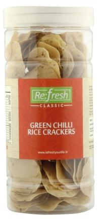 Refresh Green Chilli Rice Crackers, for Snacks