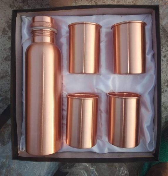 Copper Bottle & Glass Set, Color : Brown