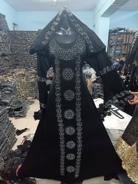 Embroidered Islamic Abaya, Color : Black