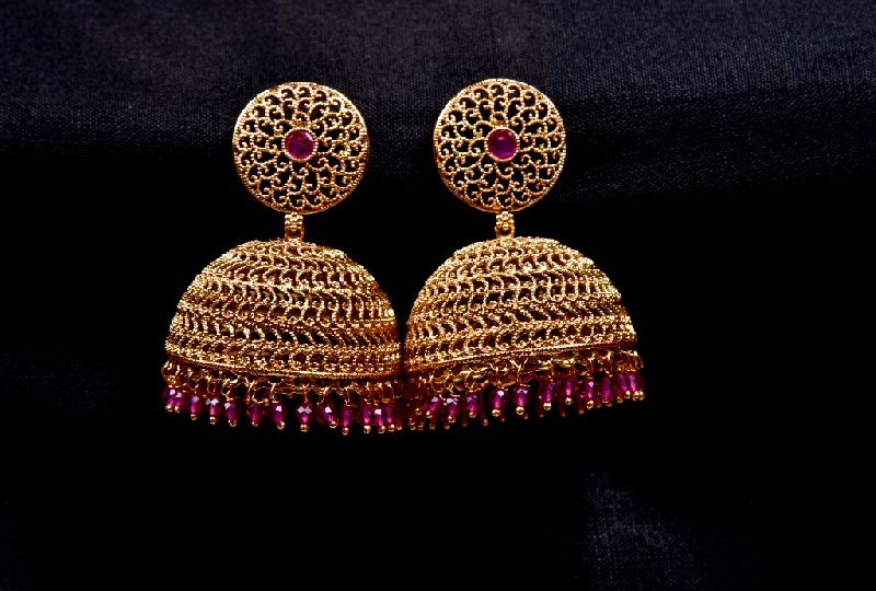 Antique Golden Polish Beaded Jhumka