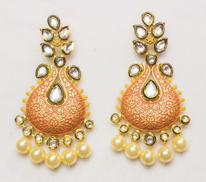 Fancy Vilandi Kundan Meena Earring, Packaging Type : Fabric Bag, Plastic Box, Plastic Packet, Velvet Box