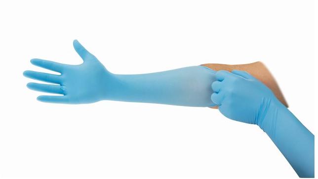 Long Nitrile Gloves, for Beauty Salon, Examination, Light Industry, Feature : Powder Free