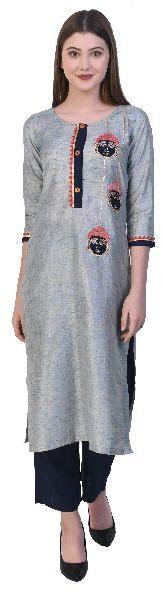 Plain Embroidered Kurta Palazzo Set, Size : XL