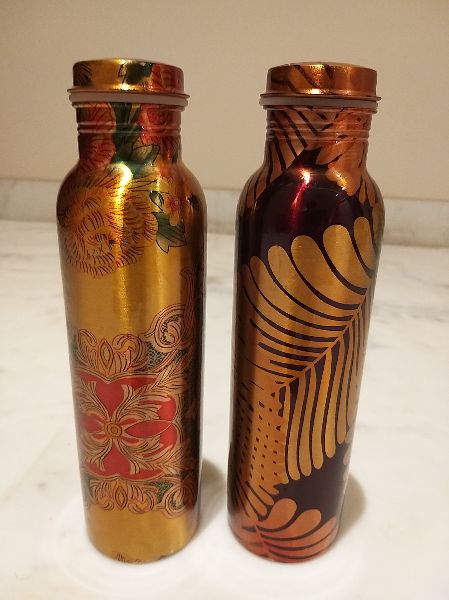 Oval Printed Copper Bottle, for Drinkware, Storage Capacity : 1Ltr