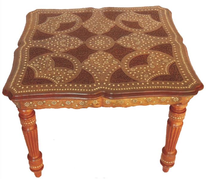 Polished Wooden Carved Table, Color : Brown