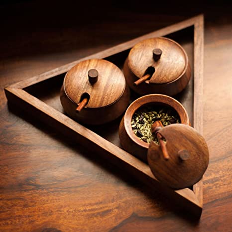 Wooden Triangle Spice Box, Feature : Attractive Packaging