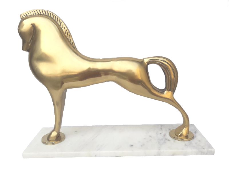 Horse Sculpture with Marble Base, Color : Golden