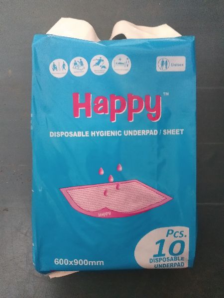 PE Happy Disposable Underpad-U10, for Adult Wear, Feature : Skin Friendly, Softness