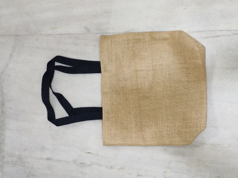 NATURAL JUTE BAG WITH BLACK TAPE HANDLE