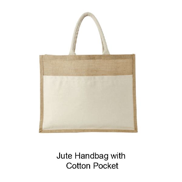 NATURAL JUTE BAG WITH COTTON POCKET, for Daily Use, Packaging, Shopping, Feature : Biodegradable, Durable