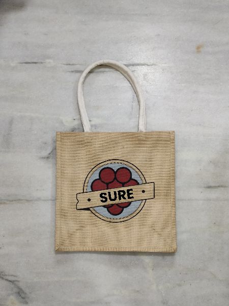 PRINTED JUTE BAG TH NATURAL COTTON COLOUR HANDLE