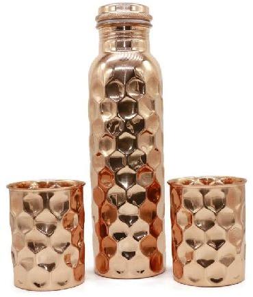 Copper Biamond Design Bottle and Glasses Set
