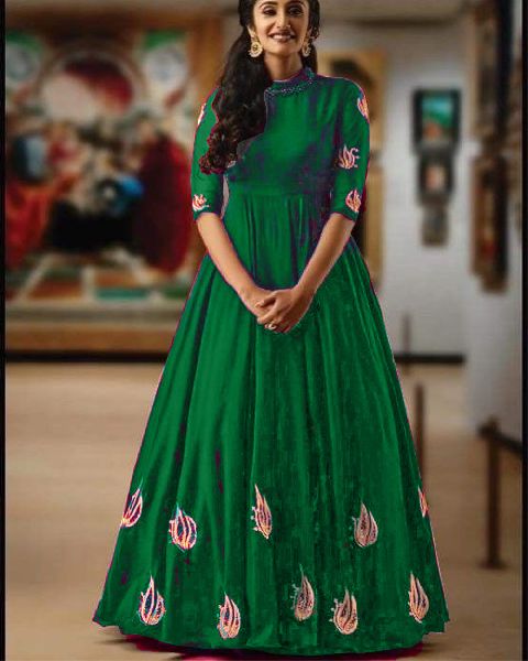 Bottle Green Pleated Narayanpet Anarkali Dress  Shopzters