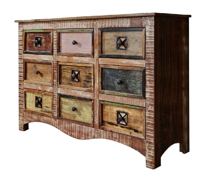 130x40x85 Cm Solid Waste Wood and Iron Sideboard