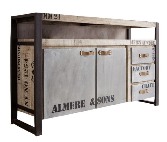 145x40x85 Cm Solid Mango Wood and Iron Sideboard